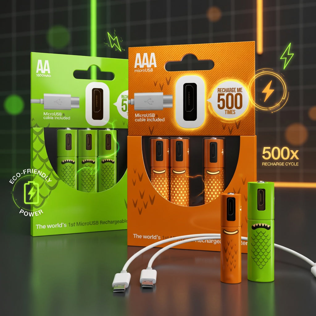 Nexus EcoVolt | USB Rechargeable AA AAA Batteries | 1.5V Lithium-Ion | 4-Pack | Quick-Charge Tech