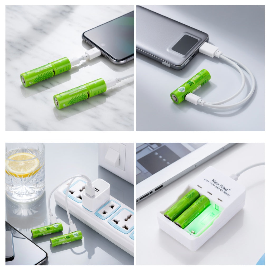 Nexus EcoVolt | USB Rechargeable AA AAA Batteries | 1.5V Lithium-Ion | 4-Pack | Quick-Charge Tech