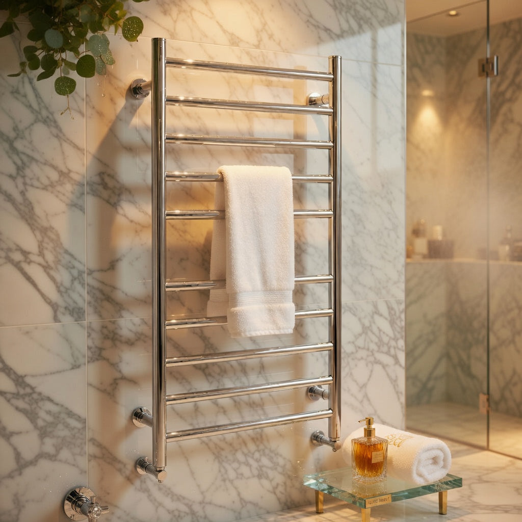 Nexus Luxe 10-Bar Heated Towel Rack | Electric Towel Warmer | Wall Mounted | Polished Stainless Steel
