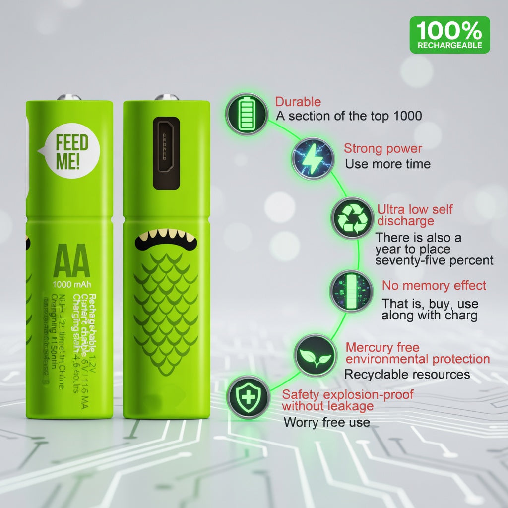 Nexus EcoVolt | USB Rechargeable AA AAA Batteries | 1.5V Lithium-Ion | 4-Pack | Quick-Charge Tech