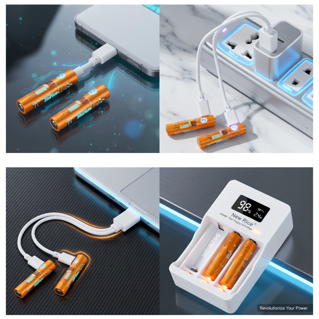 Nexus EcoVolt | USB Rechargeable AA AAA Batteries | 1.5V Lithium-Ion | 4-Pack | Quick-Charge Tech