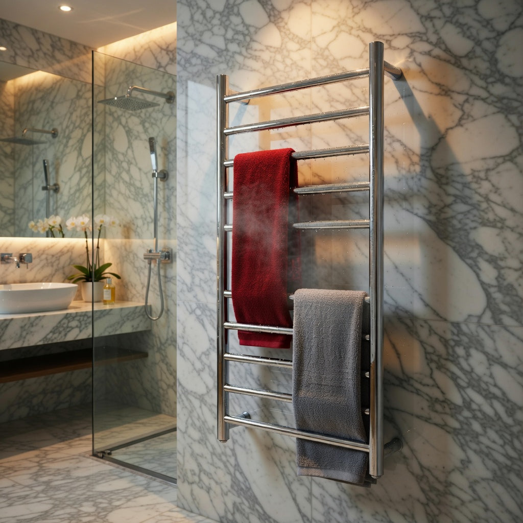 Nexus Luxe 10-Bar Heated Towel Rack | Electric Towel Warmer | Wall Mounted | Polished Stainless Steel