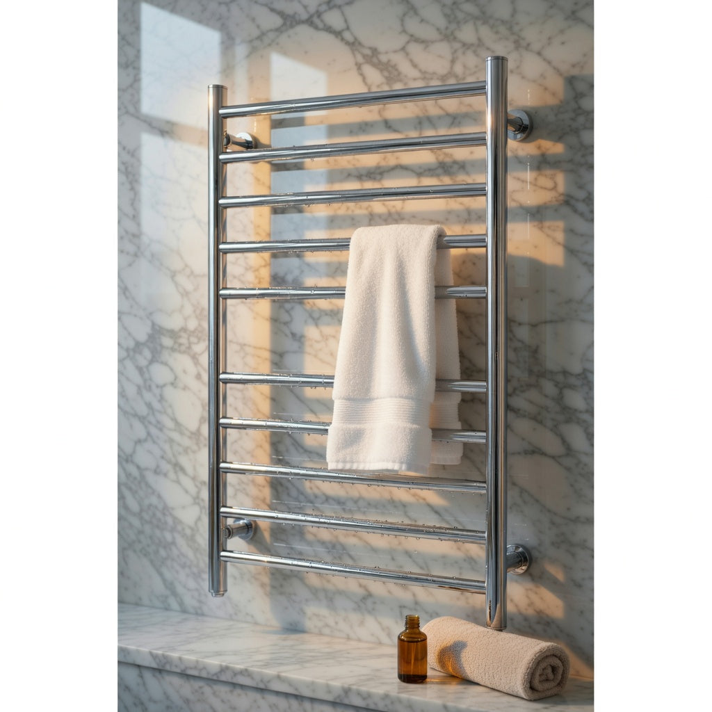 Nexus Luxe 10-Bar Heated Towel Rack | Electric Towel Warmer | Wall Mounted | Polished Stainless Steel